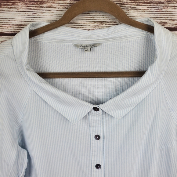 John Mark Womens Large Blue/White Stripe Portrait Collar Button Down Shirt Top - Picture 6 of 10